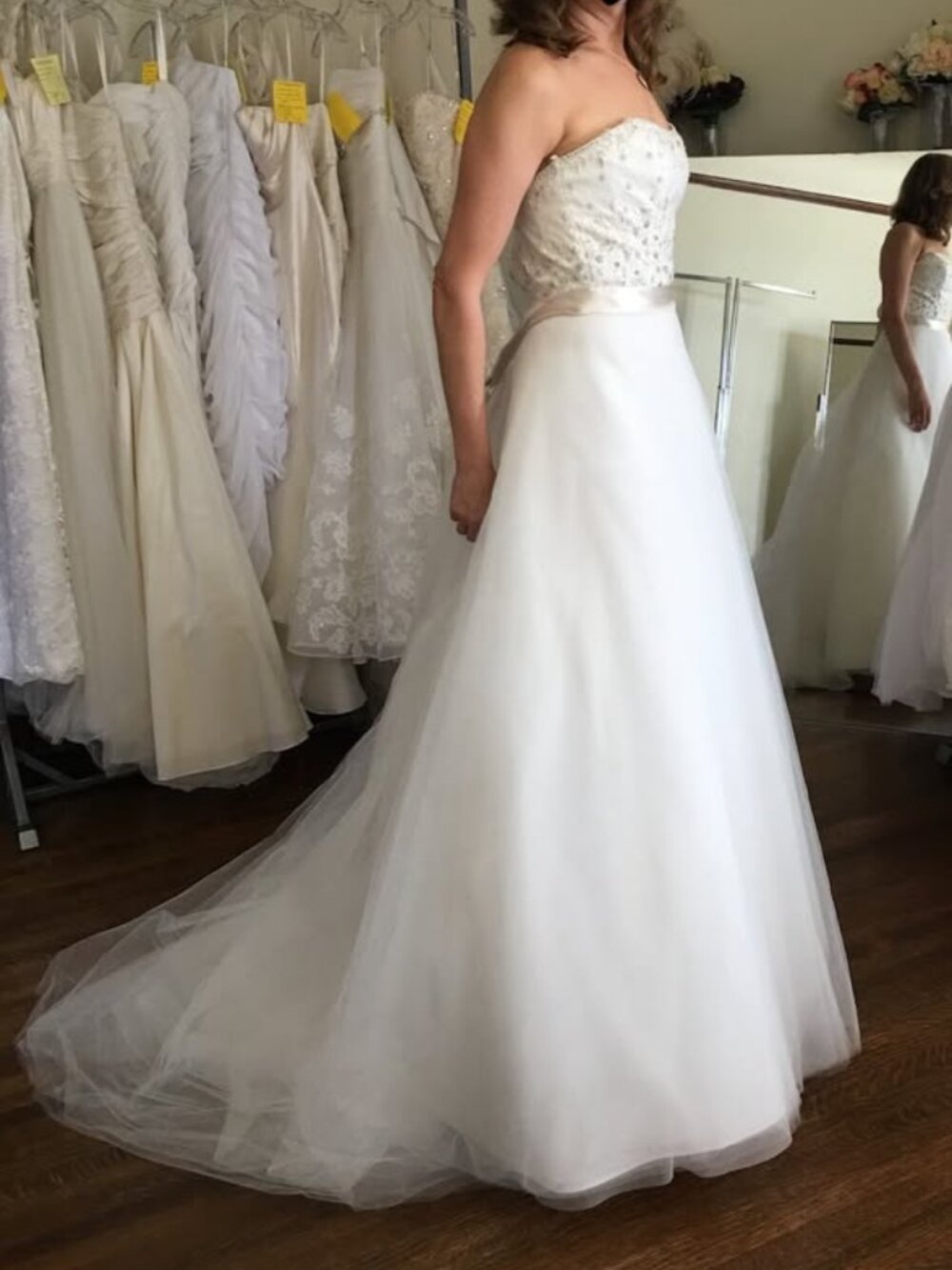 NWT Tara Keely Designer Wedding Dress A Line Silk Embellished Ivory Champagne